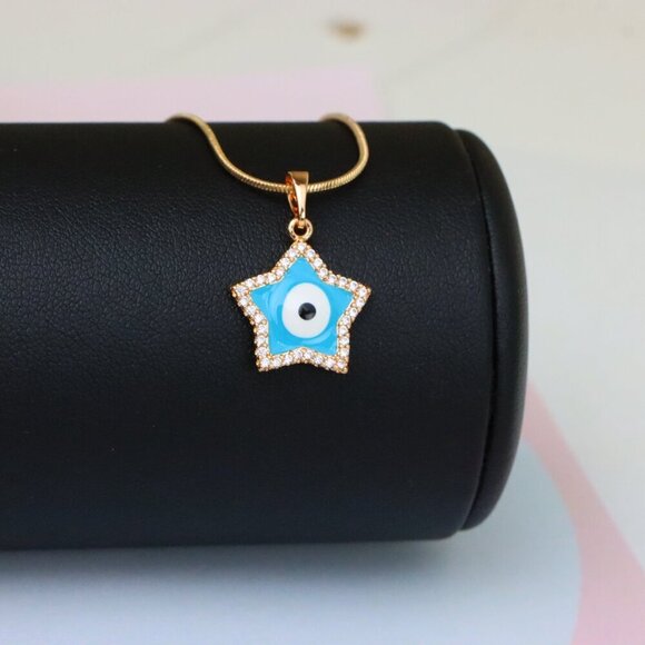 "Star-Shaped Evil Eye Pendant in Rose Gold with Sparkling Stones, XPPT1870 - Picture 5 of 13